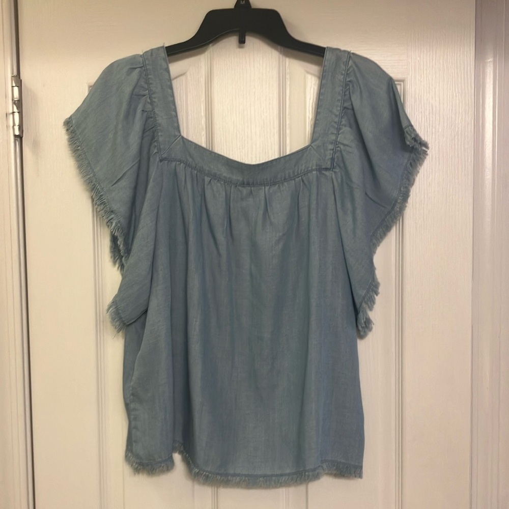 Vince Camuto Square Neck Denim Women's Blue Top